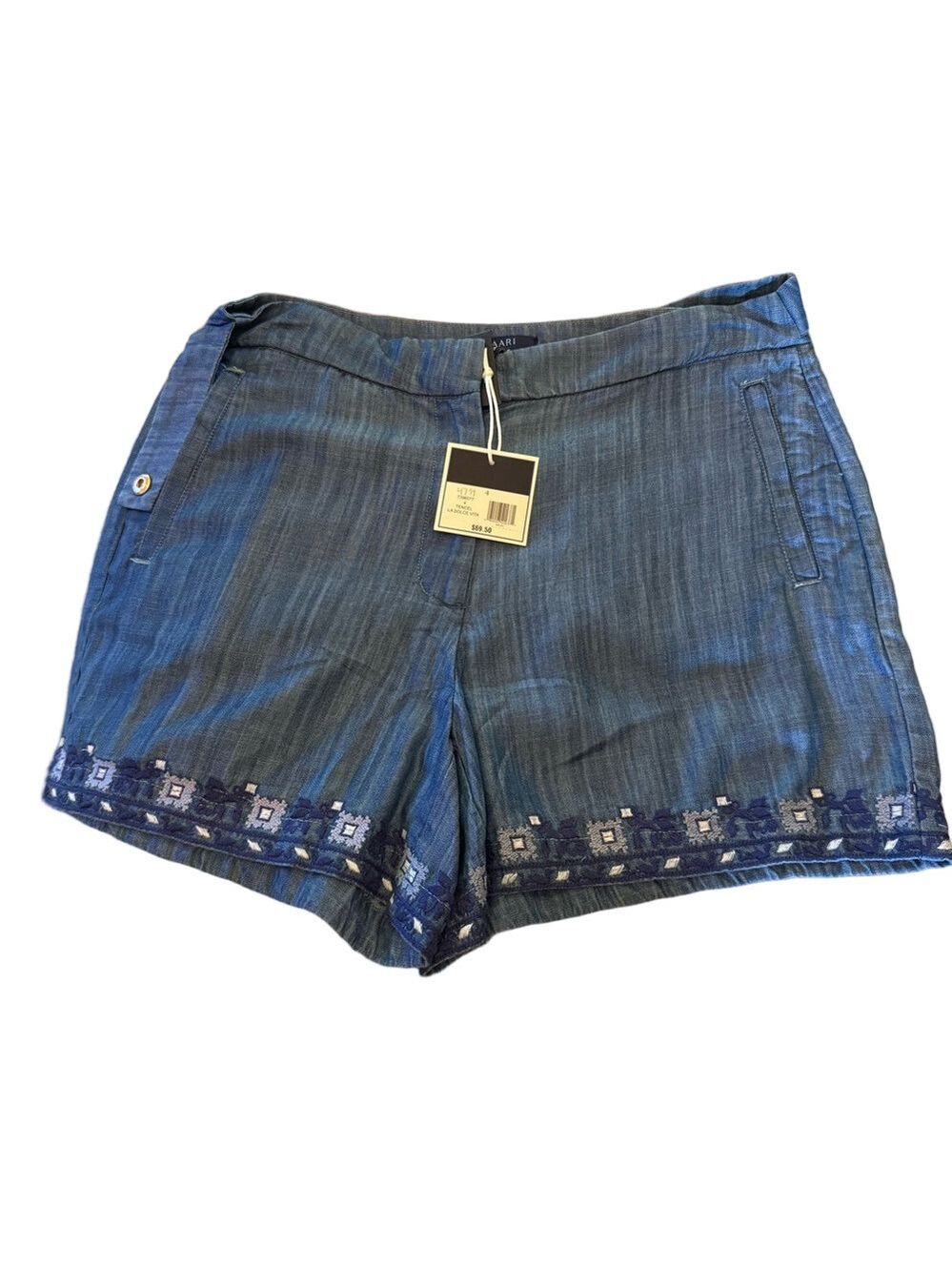 Kaari Blue Jean Shorts with Embroidered Hem